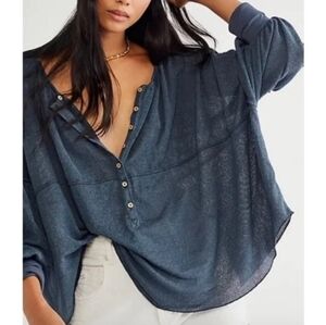 Free People Blue Bell Tee Color Blue Poppy Seed Womens Size Small